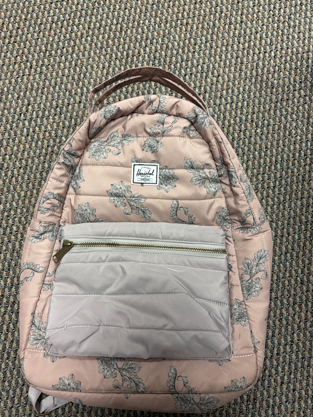 Herschel Supply Company Pink Floral Quilted Backpack with Light Gray Pocket